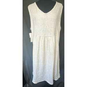 Terzo Millennio Puro Lino Italian Linen Sleeveless Dress Oatmeal Lace XL NWT